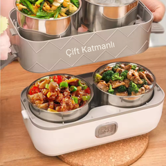 HeatBox TR 2 Katmanlı Elektrikli Yemek Isıtıcı | Taşınabilir Sıcak Yemek Kabı